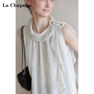 La Chapelle | Sleeveless Polka Dot Shirt With Draped Design Womens