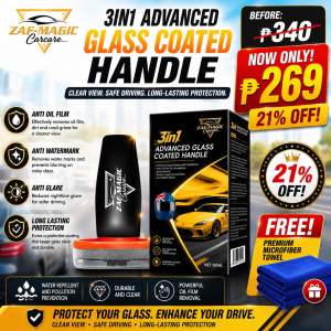 ZAF MAGIC 3-in-1 Glass Coating | Hydrophobic Anti-Rain Water Repellent for Car Windshield Mirror & Helmet Glass + Free Towel