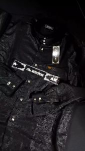 kemeja sultan warna Hitam kemeja kancing jepret bahan embos kemko 2023