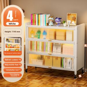 Home Use Mobile Bookcase Dustproof Childrens Rack Integrated against Wall Iron Art Storage Cabinet Simple Modern Style