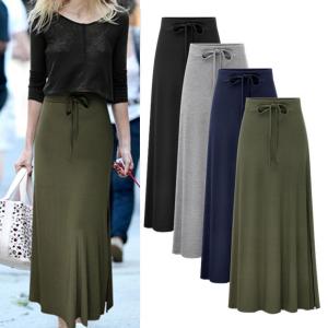 แฟชั่น high waist Slit a-line skirt แฟชั่นถักเอวสูงผ่ากระโปรงทรงเอผู้หญิง