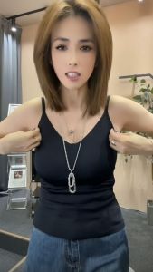 Spring 2025 Womens Ice Silk Strap Vest Thin Seamless Nude Feeling Anti-Light Beautiful Back Versatile Trendy Pure Color