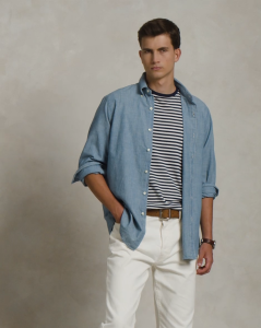 Polo Ralph Lauren Men Classic Fit Indigo Chambray Long Sleeve Shirt