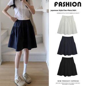 High Waist A-Line Mini Skirt Womens Summer College Style Half-length Meat Concealing Slimming Midi Skirt Polyester Fiber