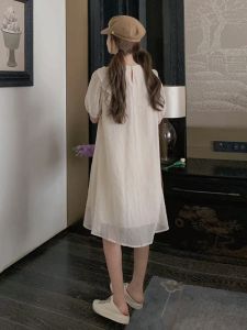 French Textured Sweet Soft Style Thin Veil Dress Women Summer Small Size Refreshing Anti-Aging Bubble Sleeve Doll Dress
