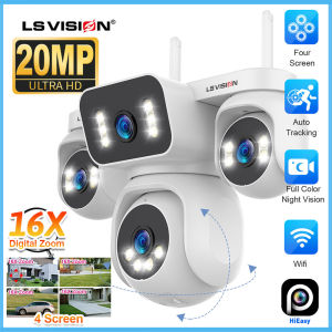 LS VISION 10K 20MP 4 Lens 4 Screen 12X Optical Zoom PTZ WIFI CCTV Camera Humanoid Detection Automatic Tracking Security Camera IP66 Waterproof Outdoor Full Color Night Vision Two-Way Audio IP Cameras