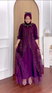 TERBARU KAYLA DRESS Pesta Tille Mix Brukat Full Puring Aplikasi Payet Mutiara Mewah Gamis Pesta Kondangan Fashion Muslim Wanita