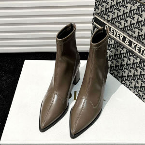 Low Heel Leather Womens Shoes Comfortable Commute Fashionable Sharp Pointed Toe Spring Autumn Season Popular Boot Style