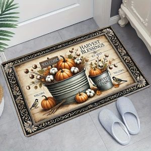 VIKAMA Harvest Season Pumpkin Doormat Soft Cosy And Sound-Absorbing Entrance Hall Doormat Bathroom Carpet Home Décor