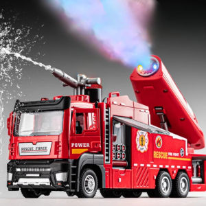 1:32 Water Spray Fog Fire Truck Model Sweeper Toy Car Sound Light Pull Back Doors Opened Vehicles Collection Children Gifts