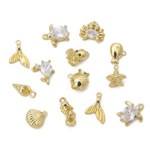 1PC 14k đồng thau mạ vàng biển 0rganism Cá Ngựa Sao biển bạch tuộc ốc xà cừ mặt dây chuyền quyến rũ cho DIY jewerly làm