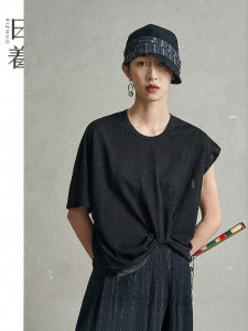 Unique Pinch Pleat Loose Asymmetrical Sleeves Knit T-Shirt