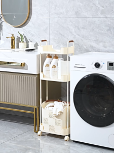 HOTUS ตะกร้าผ้าสกปรกอเนกประสงค์ในครัวเรือน ตะกร้าผ้าสกปรกเคลื่อนย้ายได้ ชั้นวางจัดเก็บของในห้องน้ำ ชั้นวางเก็บของหลายชั้น