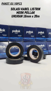 Isolasi Kabel Listrik Pollak 18mm X 20M - PAKET ISI 10 PCS Electrical Tape / Lakban Hitam Pollak Solasi PVC Lentur Kuat Awet