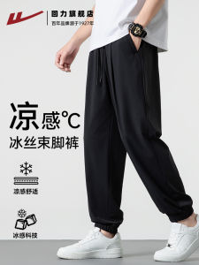 Cool Sensation Ice Silk Pants Mens Summer Thin Loose Elastic Cuffed Casual Trendy Sports Long Trousers Youth Leisure Pants