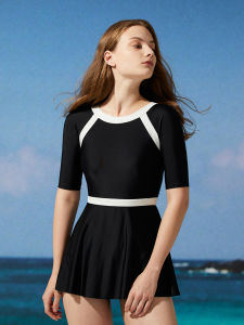 Elegant Short Sleeve One Piece Swimsuit by YiZi Womens Conservative Belly Covering Thermal Spa Vacation Sunscreen Swimwear