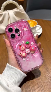 Ốp Điện Thoại Chống Sốc Hình Gấu Dâu Màu Hồng Nổi 3d Cho Trái Táo 7 plus 8 plus 11 12 13 14 pro max xs max