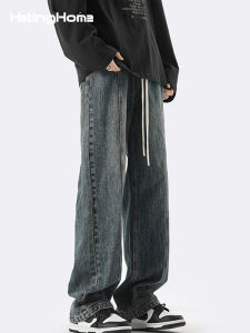HetingHOME | Hetinghome Mens Retro American Style Loose Straight Leg Jeans Belted Drawstring Youth Trendy Autumn Fashion Couples Pants