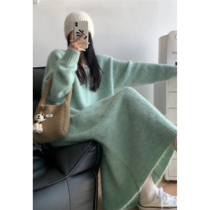 Váy Len Dệt Kim Rộng Rãi Dài Đến Đầu Gối Dày Dặn Kiểu Pháp Cho Nữ Mùa Thu Đông 2024 Mới Về Váy Midi Chữ a Cạp Cao