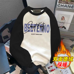 Áo Thun Dài Tay Dày Dặn Thường Ngày Cho Nam Mùa Thu Phong Cách Mỹ Thời Trang Màu Khối Xếp Vai Rộng Rãi in Chữ Cổ Tròn