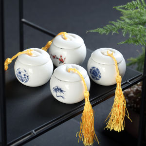Mini Ceramic Sealable Jar Small Tea Box Incense Powder Jar Cream Medicine Ball Puer Tea Gao Bottle Hand-Painted Chinese Style