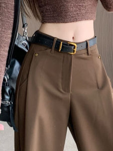 กางเกงขายาวทรงหลวมสีน้ำตาลสำหรับผู้หญิง ทรงหลวม ทรงตรง ทรงยาวถึงพื้น ทรงหลวม สไตล์ย้อนยุค ทรงเข้ารูป กางเกงขายาวทรงตรง
