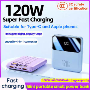 Simple style Mini 3C Powerbank 10000mAh/20000mAh 120W Power Pack Comes with Four Data Cables for Ultra Fast Charging Suitable for Xaiomiapple Samsung Huawei