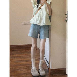 QIANCHANGNAAI | Casual American Street Light Wash Wide Leg Shorts A-Shape High Waist