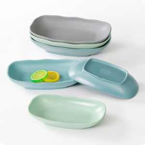 จานไวนิลแบบมีดามีอะซิเตทสำหรับใช้ในร้านอาหาร จานขนมปังสไตล์สตรีท จานใส่อาหารเย็น จานทรงสี่เหลี่ยม ขนาด 6 นิ้ว