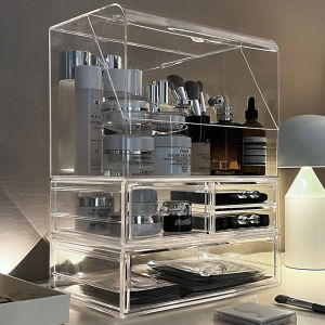Acrylic Cosmetic Storage Box Dustproof Large Capacity Desktop Makeup Desk Organizer Skin Care Product Rack Simple Design