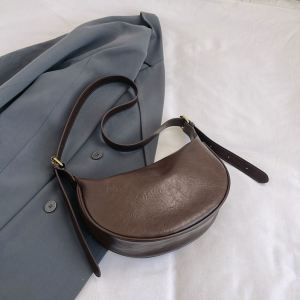 Autumn Winter Brown Shiny Soft Leather Dumpling Shaped Bag Versatile Work Underarm Bag for Women Retro Single Shoulder Crossbody Bag