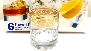 Bộ 6 ly uống whisky mạ vàng họa tiết hoa mai Favorit 300 ml