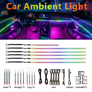 Universal Symphony Car LED Ambient Light 64 RGB Color Car Interior Acrylic Light Guide Decoration Atmosphere Light 18in 1