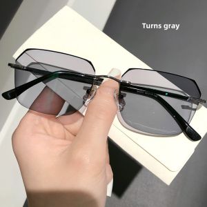 With Anti-Blue Light Photochromic Myopia Glasses Male 75 100 200 300 400 Degrees Frameless Plain Light Astigmatic Lenses