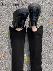 High Waist Flared Jeans Womens Spring New Style La Chapelle Black Denim Pants with Frayed Hem Design Slim Fit Casual Jeans