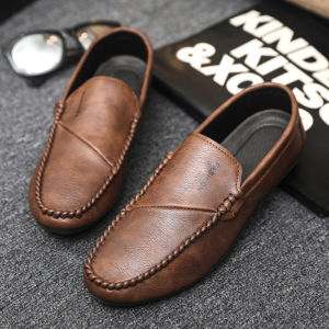 Mens Spring 2025 New Slip-On Driving Casual Loafers Breathable British Style Lazy Persons Comfortable Leather Shoes