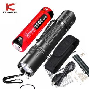 Klarus Ultra Bright Powerful Tactical Flashlight 2100LM Rechargeable Police Torch with 18650 Battery for Camping Self Defense