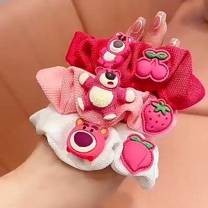 Kunciran Scrunchie Ikat Rambut Beruang Lotso Toy Story Pink Strawberry Lucu Aksesoris Rambut untuk Anak dan Wanita KCR 01