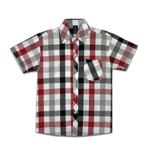 Áo sơ mi tay ngắn cho bé trai caro đỏ xám dễ phối đồ với kaki quần sọt CDX01 - cho bé từ 20kg đến 43kg