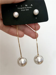 ต่างหูแบบยาวหรูหราประดับไข่มุกหลากขนาดแบบเกาหลี ต่างหูรูปห่วงระย้าสไตล์สากล 925 เงินแท้ ต่างหูแฟชั่นสำหรับผู้หญิง