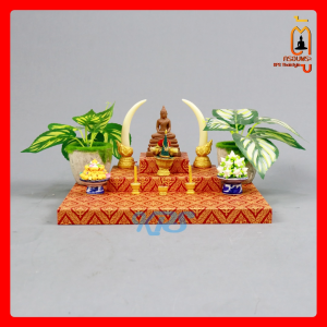 ฐานหนุนรองเสริม แท่นรองเสริม แท่นไม้หุ้มผ้าหนา0.5นิ้ว หุ้มผ้าสีแดงลายไทย ตู้ครอบพระ KPSThaistyle