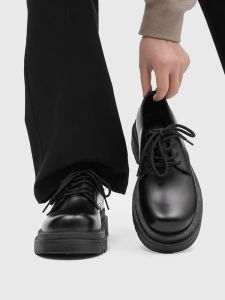 Fashionable Mens Casual Shoes Thick Bottom Heightening Platform Leather Shoes Leisure Sports Low Heel Rubber Outsole round Toe