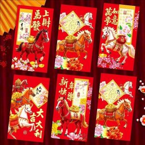 YESPERY ซองแดงจีน6ชิ้น2026ปีม้าสร้างสรรค์ Hongbao ซองสีแดงเทศกาลฤดูใบไม้ผลิสุขสันต์วันปีใหม่ CNY Angpao