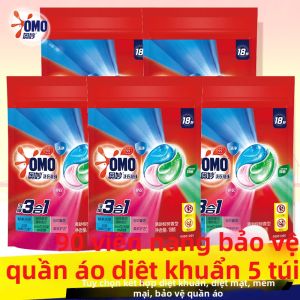 OMO Viên Giặt 3 trong 1 Kháng Khuẩn Chống Kí Sinh Trùng Loại Bẩn Mạnh Dạng Nang Giặt Có Hương Bạch Đàn 18 Viên x5 Túi Bao Bì Tiện Lợi Cho Mọi Loại Máy Giặt
