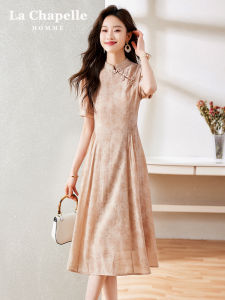 New Chinese Style Womens Dress Summer 2026 National Style Button Cheongsam Slimming Long Dress La Chapelle Commute Korean Style Print High Waist A-Line Skirt Short Sleeve