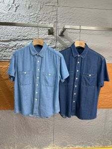 Retro Stylish Mens Short Sleeve Cotton Shirt Pure 100% Cotton Skin-friendly Breathable Fashion Urban Workwear Denim Shirt