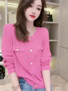 Spring Fashion Thin Hollow Long Sleeve Knitted Sweater Womens Style 2025 New Age Reduction Elegant Top Knitted Cardigan Coat