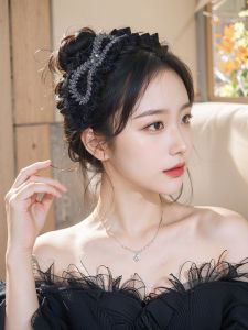 Velvet Hairband with Water Diamond Butterfly Knot for Women High Hairline Wide Edge Washing Face Hair Clip New 2024 Style