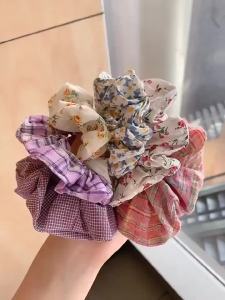 2 Chiếc Dây Buộc Tóc Hoa Tươi Hàn Quốc Chất Liệu Polyester Co Giãn Dành Cho Bé Gái Phong Cách Đồng Quê Họa Tiết Kẻ Caro Dùng Hàng Ngày