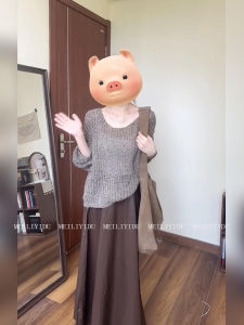 Áo Len Dệt Kim Màu Nâu Và Chân Váy Midi Cạp Cao Thường Ngày MLYD Bộ Đồ Hai Mảnh Thoải Mái Nhẹ Nhàng Ngọt Ngào Cỡ Lớn Phong Cách Hàn Quốc